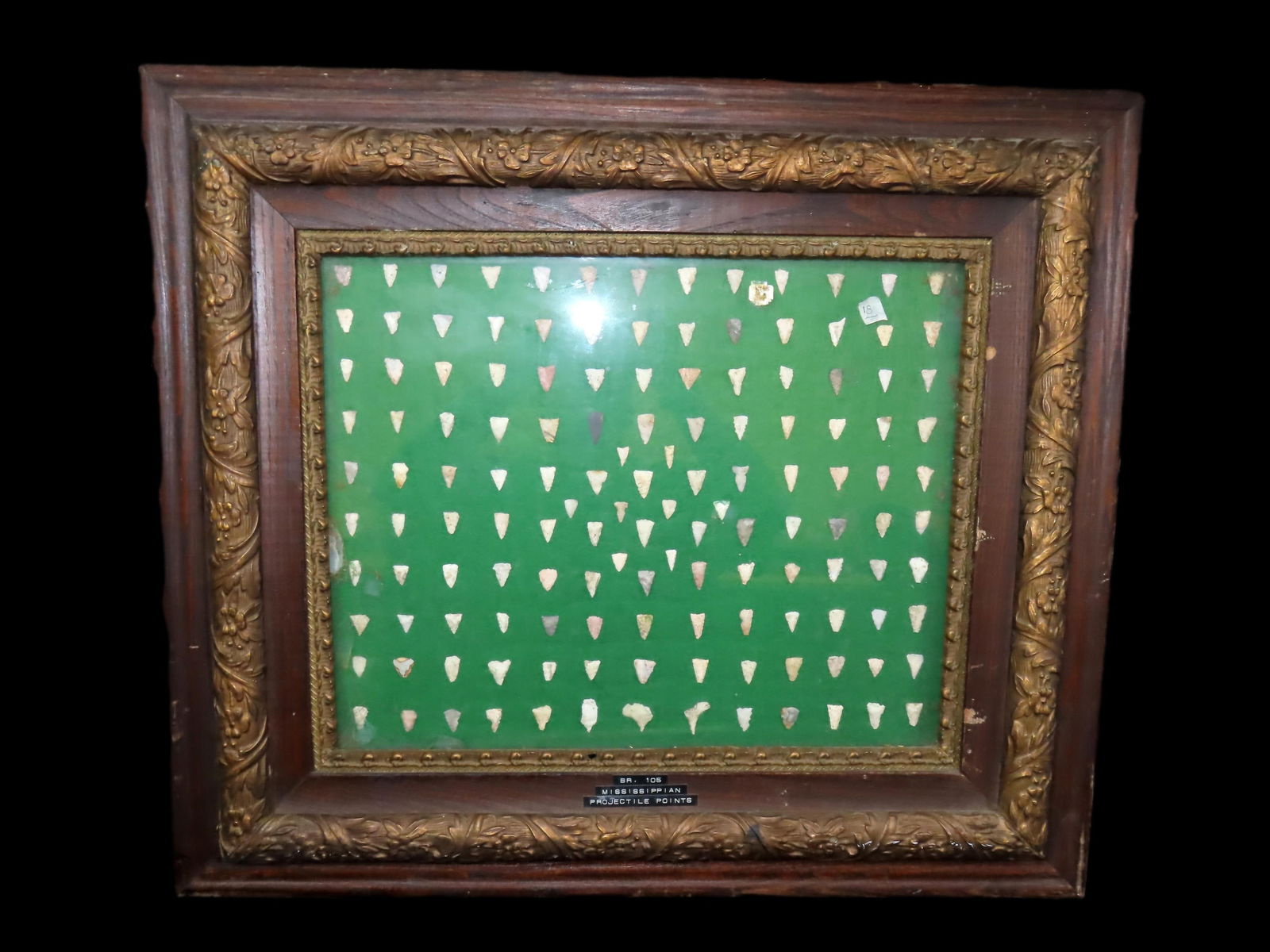 Large Ornate Frame of 138 Triangular Dart Points, found at Site 11 BR105 Sisters Creek Mound Site by (1 of 3)