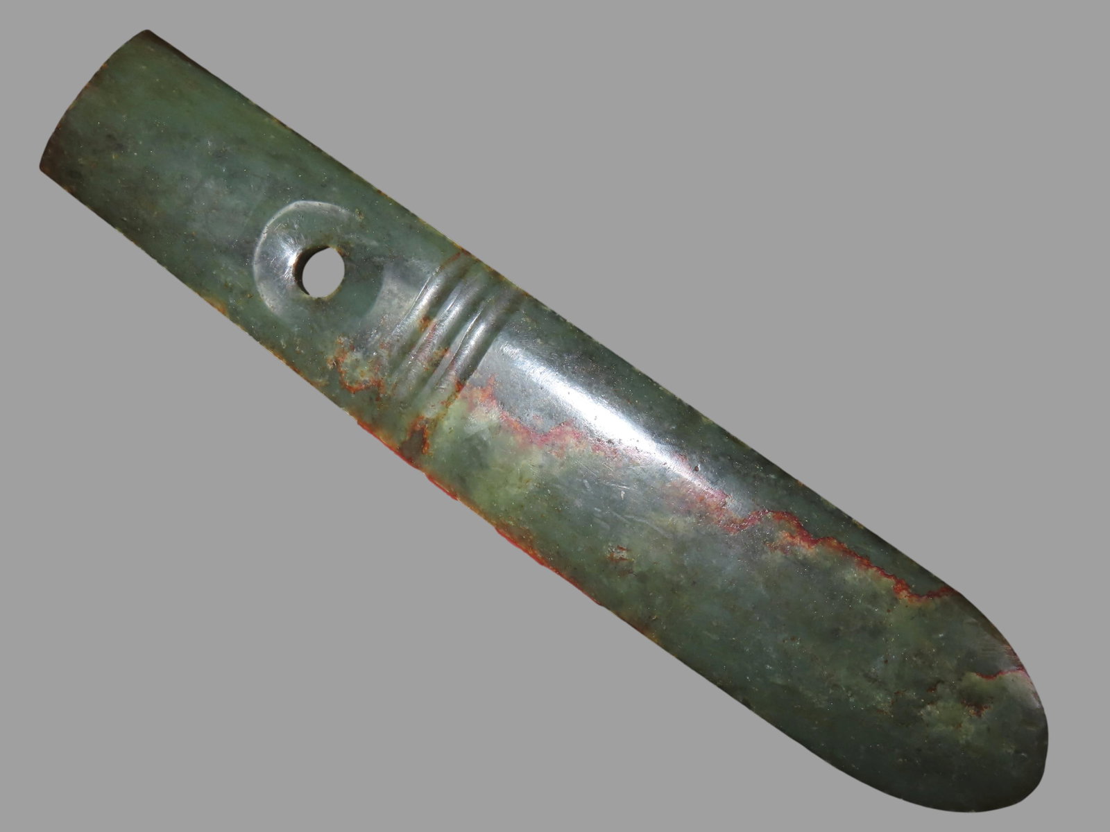 10 1/2' Antique Drilled and Grooved Jade Chinese Ceremonial Knife, Gorgeous Color, Ex Tommy Bryden (1 of 6)