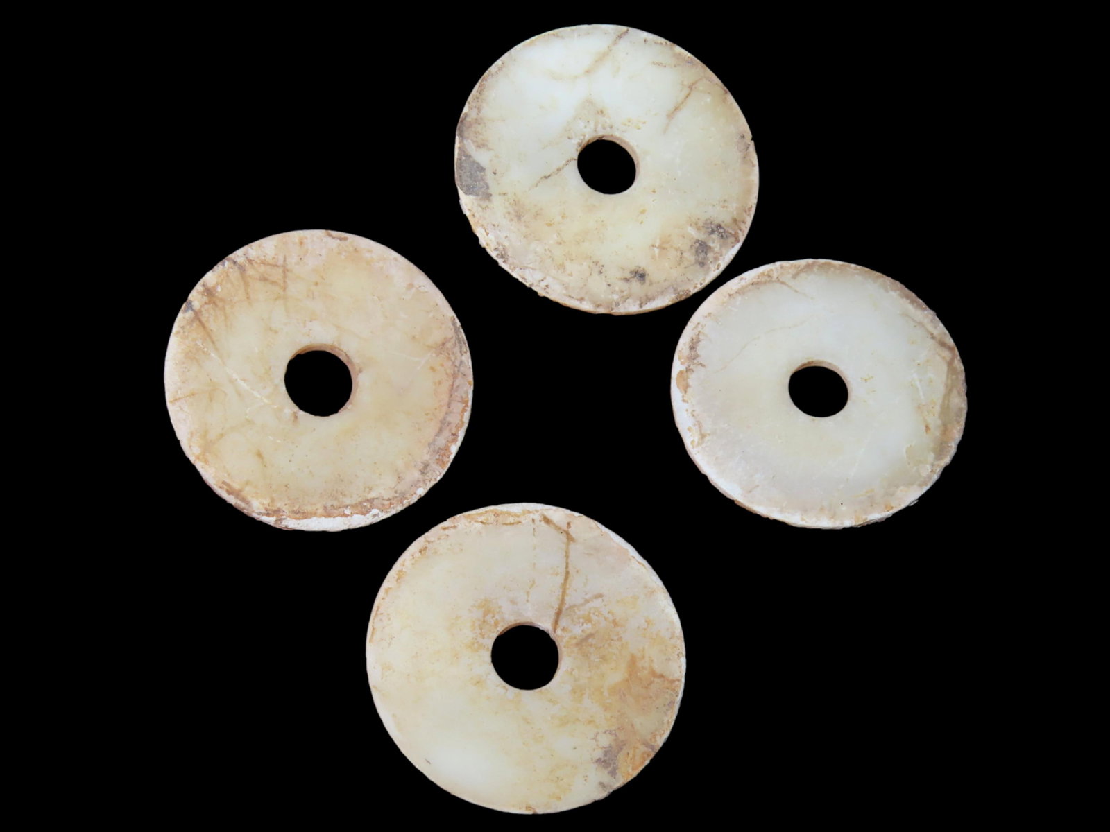 Lot of 5 1 1/4' Shell Beads, Motley COA, found in Louisiana, Ex Russ Hobson, Ex Terry Allen (1 of 3)