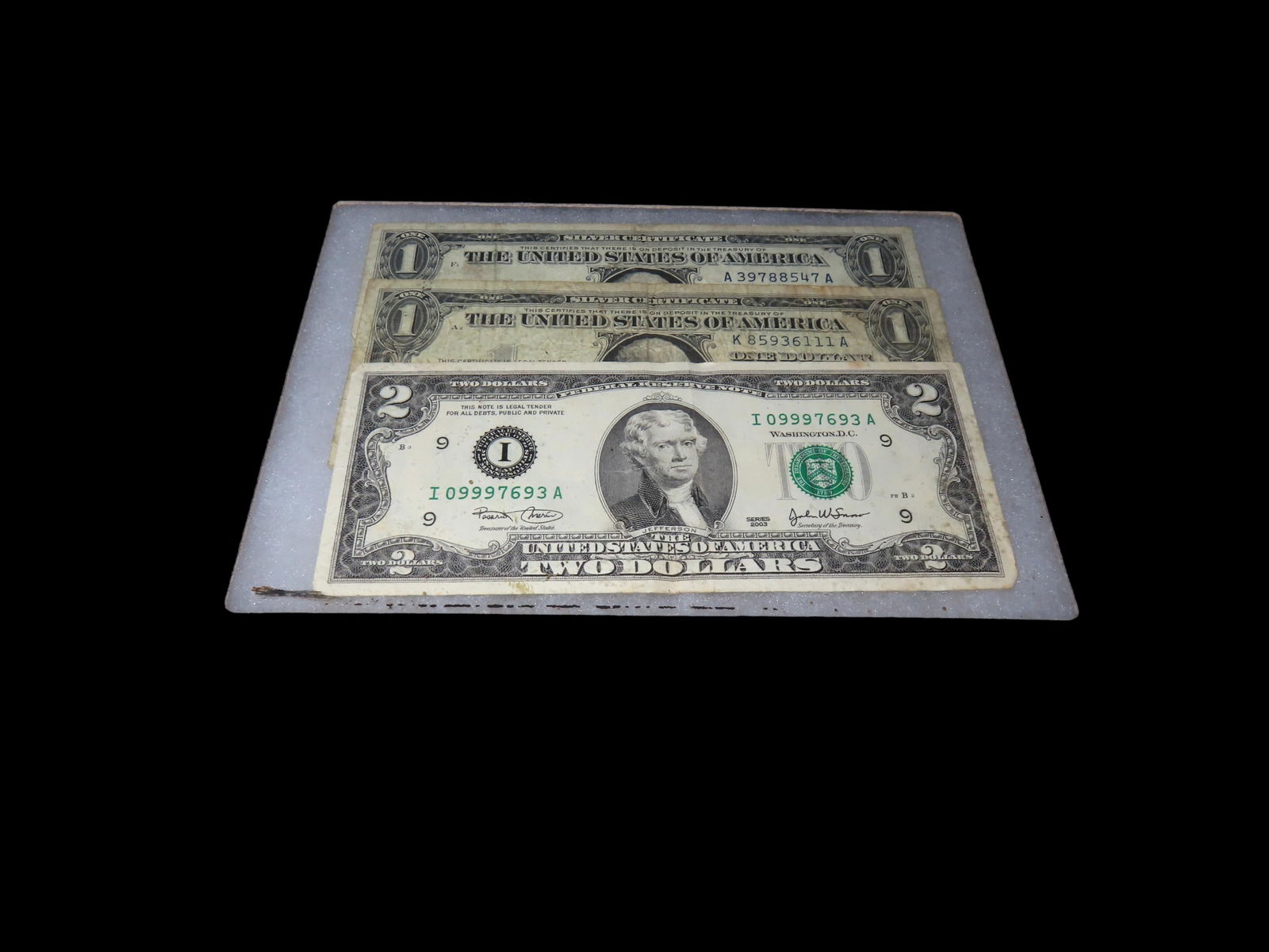 Framed 2003 $2 Bill and (2) 1957 Silver Certificates (1 of 2)