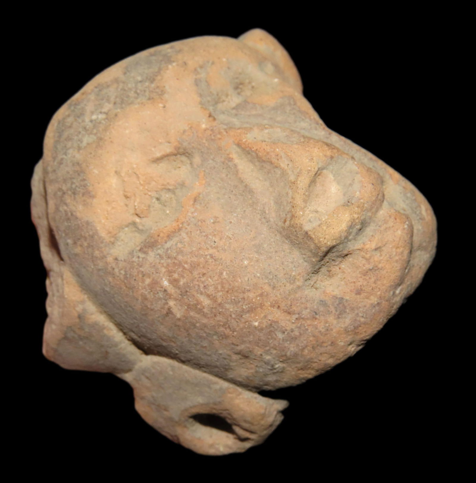 1 5/8" Pre-Columbian Anthropomorphic Monkey Head Pottery Effigy, found in South America, Ex Johnatha (1 of 6)