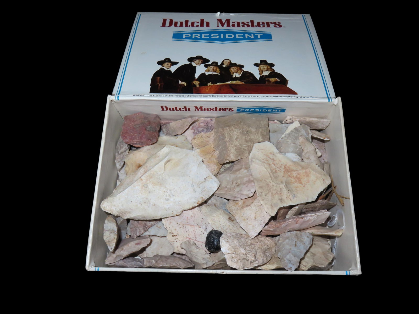 Cigar Box of Broken Blades and Pts, found in Missouri and Illinois: Cigar Box of Broken Blades and Pts, found in Missouri and Illinois