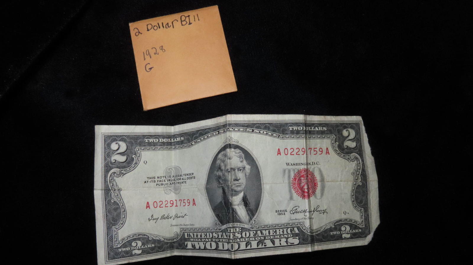 1928-G $2 Bill- Red Stamp (1 of 2)