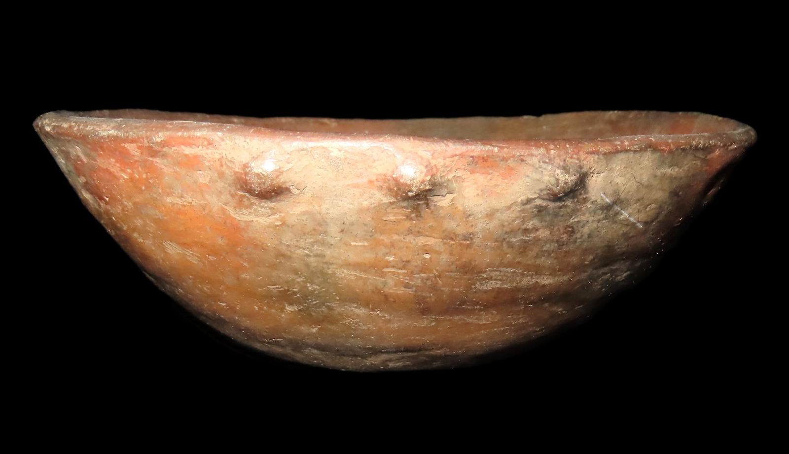 8 5/8" Pottery Bowl With 9 Lug Handles, Light Red Paint, Found in Arkansas, Light Restoration (1 of 5)