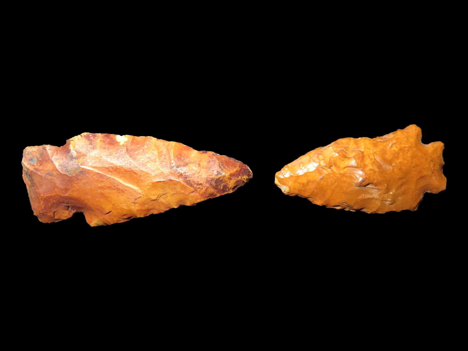 Grouping of 2 River Stained Woodland Points Found in Greene Co. Illinois (1 of 5)