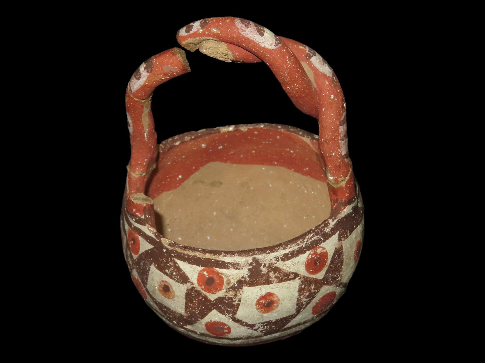 4 1/8" Tall Strap Handled Painted Mayan Bowl (1 of 6)