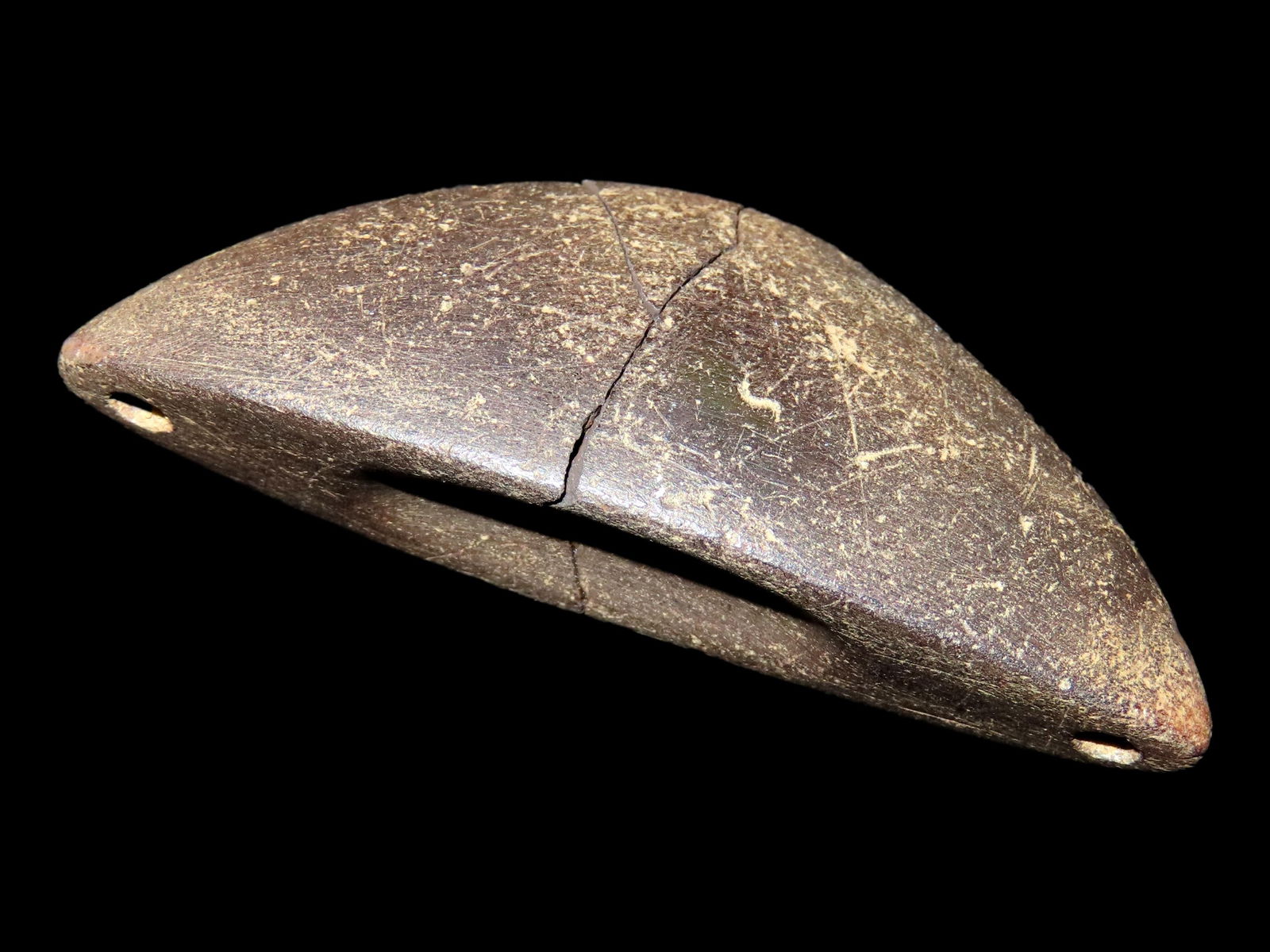 2 7/8" DRILLED & CUPPED BOATSTONE, ARKANSAS, MOTLEY COA, (GLUED) MADE FROM A HIGHLY POLISHED PIECE (1 of 7)