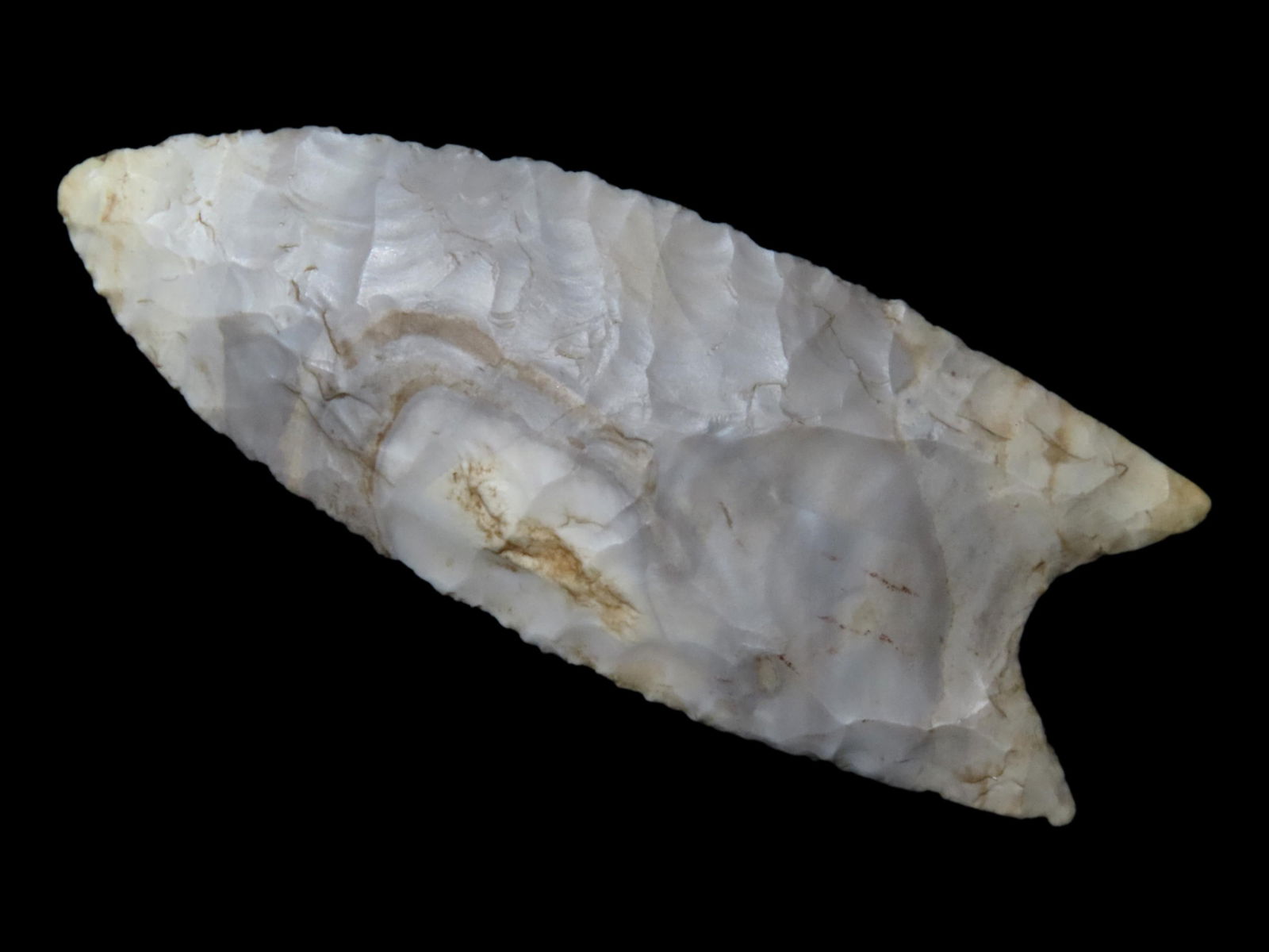 INCREDIBLE 2 7/8" CLOVIS, MORGAN COUNTY ILLINOIS, MOTLEY COA, COLORFUL MOZARKITE CHERT, NICELY (1 of 8)