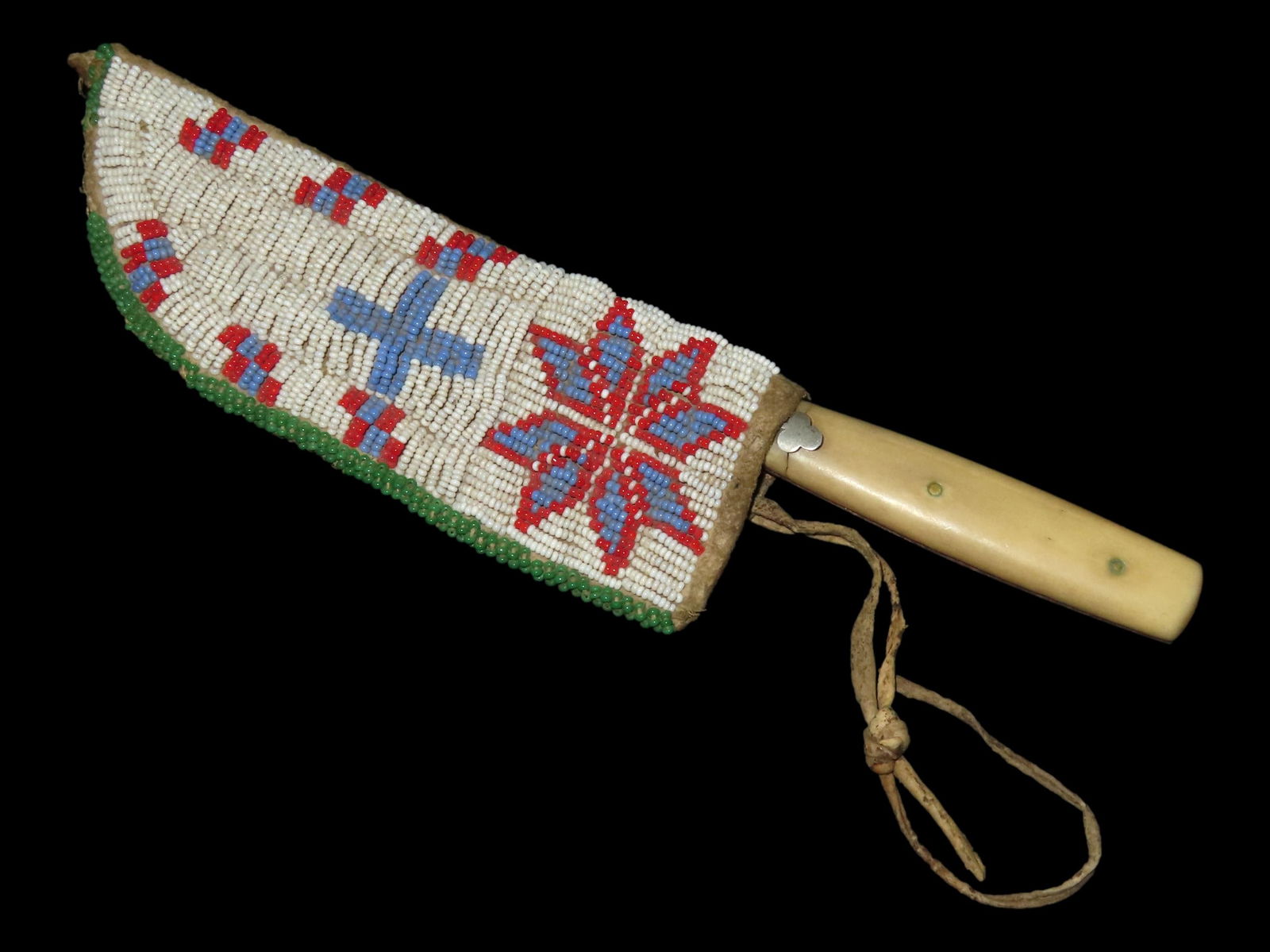 AMAZING HISTORIC PLAINS INDIAN BEADED KNIFE SHEATH, CIRCA 1800'S, SIOUX / LAKOTA INDIANS, GREAT OLD (1 of 6)