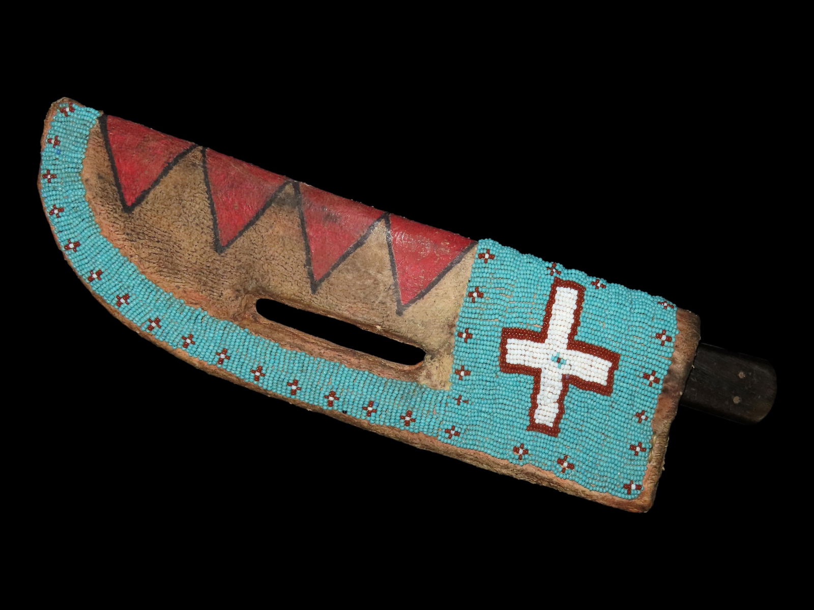 AMAZING BLACKFOOT PLAINS INDIAN KNIFE & BEADED SHEATH, HISTORIC NATIVE AMERICAN BEADWORK, GREAT OLD (1 of 5)