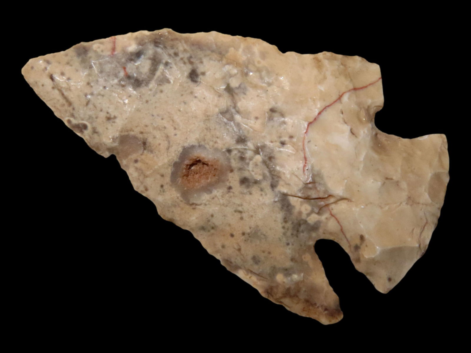 NICE 1 3/4" CORNER NOTCH BIRD POINT, LINCOLN COUNTY COLORADO, VERY THIN AND COLORFUL EXAMPLE, INDIAN (1 of 4)