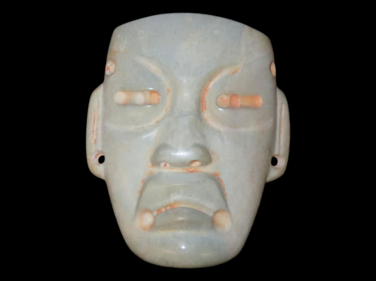 INCREDIBLE 3 5/8" PRE-COLUMBIAN JADE MASK, MOTLEY COA, AMAZING DETAILS, GREAT POLISH, AND NICE (1 of 4)
