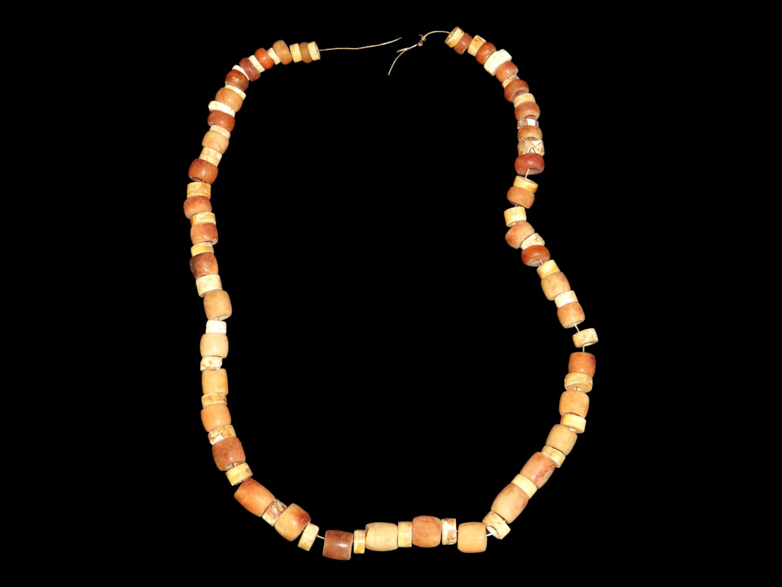 AMAZING TAIRONA TRANSLUCENT QUARTZ & SHELL BEAD NECKLACE, 14" WORTH OF NICELY SHAPED DRILLED BEADS,: AMAZING TAIRONA TRANSLUCENT QUARTZ & SHELL BEAD NECKLACE, 14" WORTH OF NICELY SHAPED DRILLED BEADS, AMAZING POLISH AND FORM ON THE QUARTZ BARREL BEADS. THE TIME IT TOOK TO MAKE EACH BEAD IN PRIMITIVE 