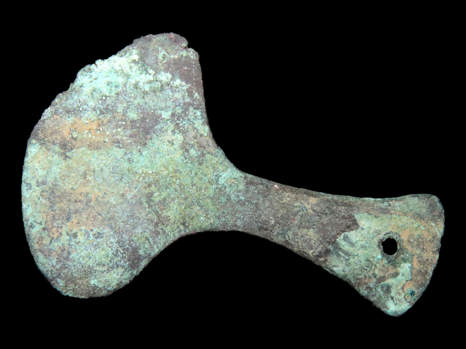 AMAZING PRECOLUMBIAN COPPER MACE EFFIGY PENDANT, MONOLITHIC ADZE, SPUD, SPATULATE, FOUND IN MEXICO, (1 of 4)