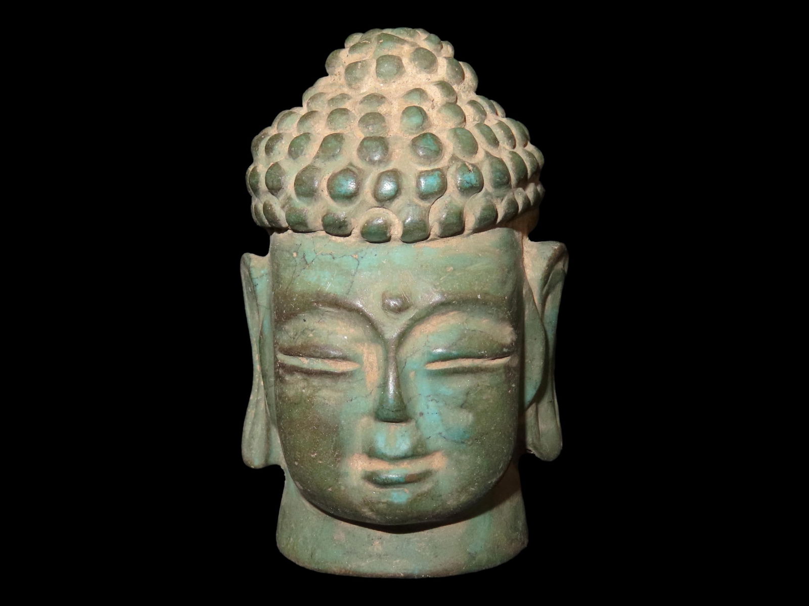 AMAZING CARVED STONE ASIAN HEAD, VERY NICE DETAILED EXAMPLE, DISPLAYS VERY WELL (1 of 5)