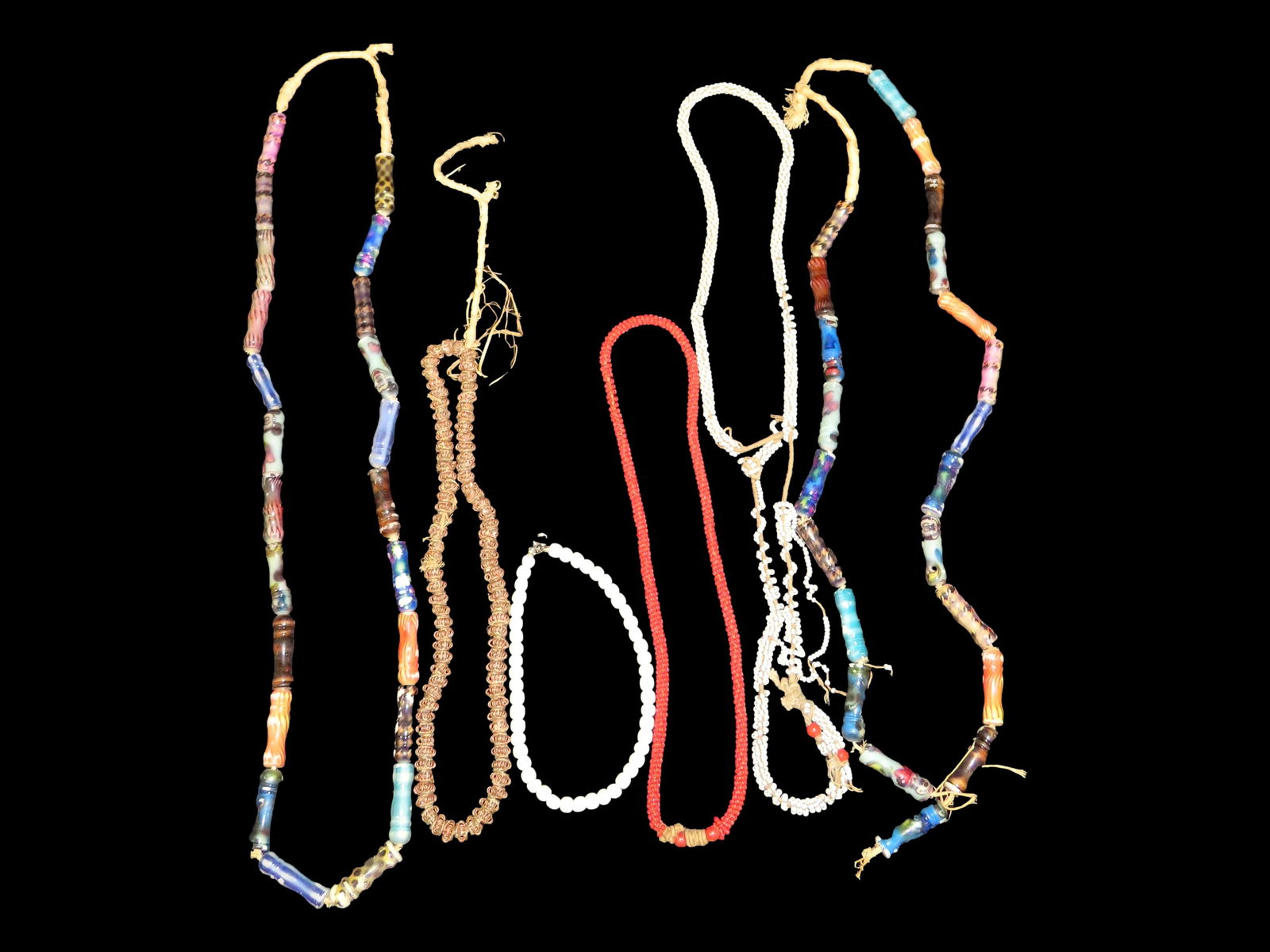 6 COLORFUL STRANDS OF  TRADE BEADS FROM AFRICA, GREAT COLORS, AFRICAN SAND CAST STYLE & GLASS TYPE (1 of 2)