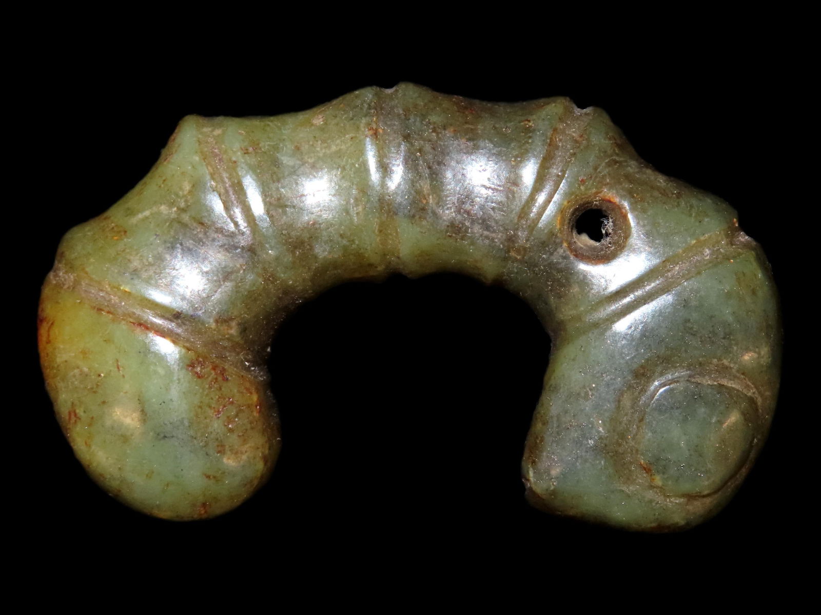 ANTIQUE CHINESE HONGSHAN CULTURE JADE EFFIGY PENDANT, HAND MADE (1 of 4)