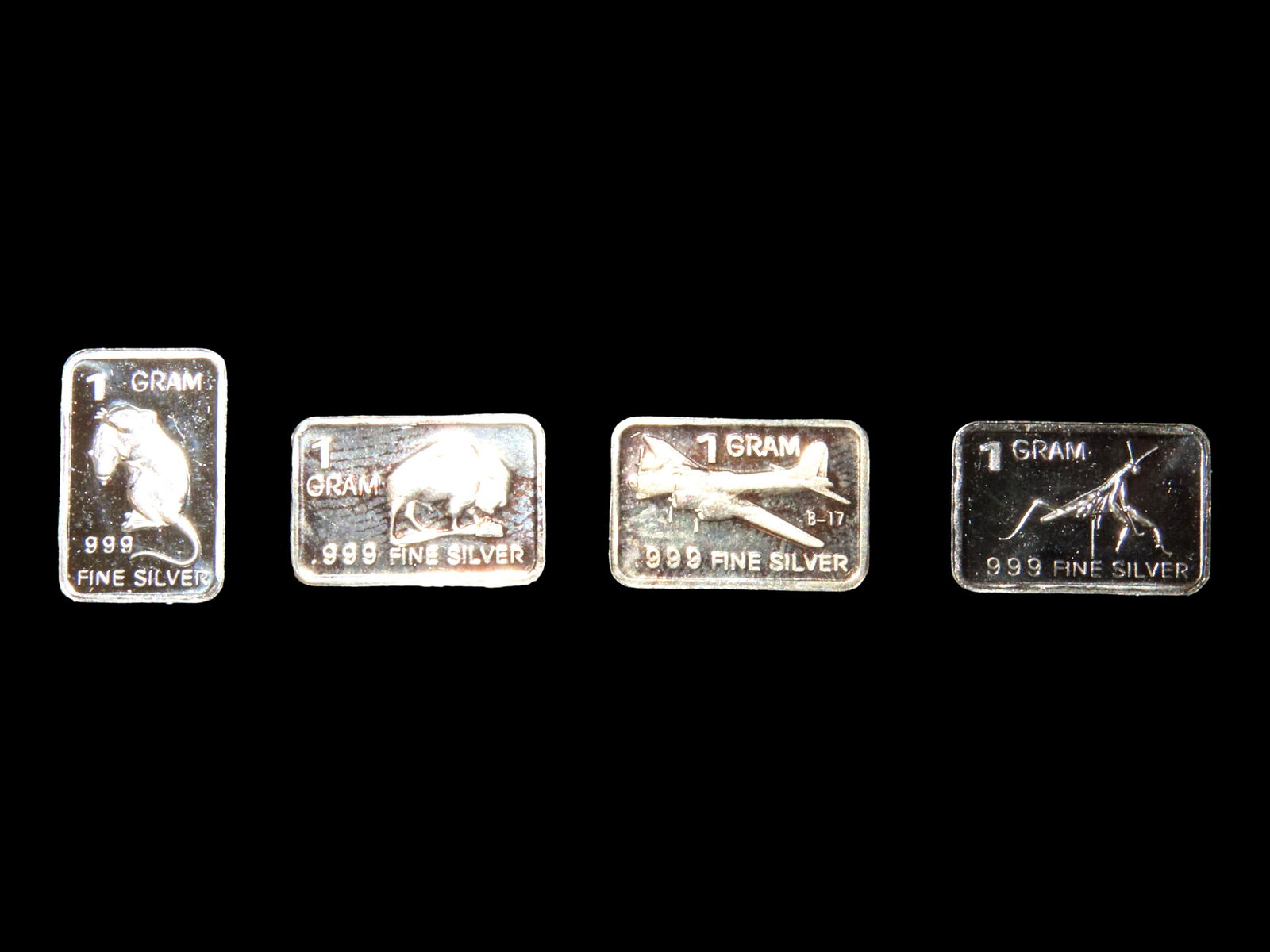 LOT OF 4 MINI SOLID SILVER BARS, 1 GRAM EACH, SILVER BULLION (1 of 2)
