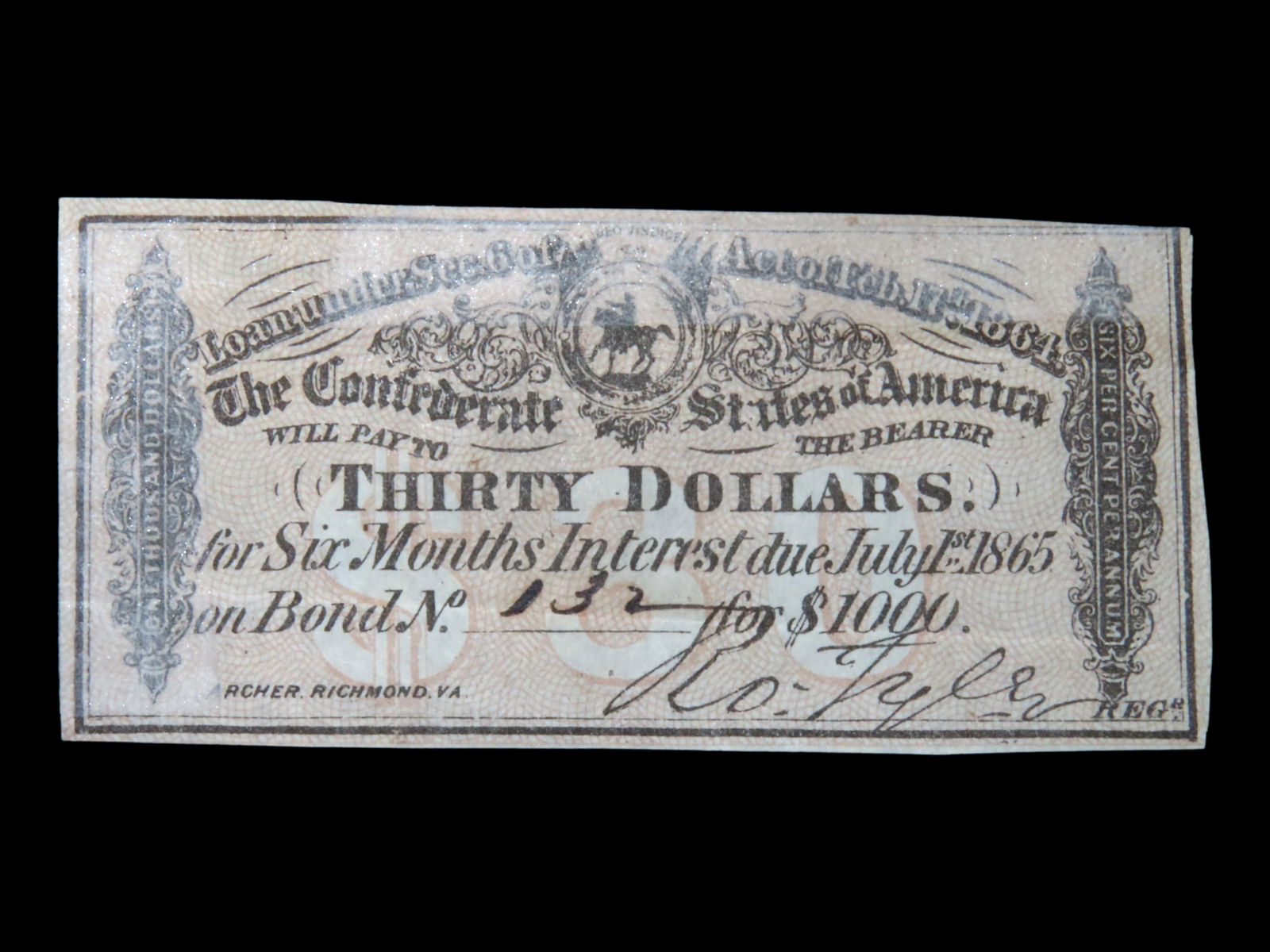 CIVIL WAR CONFEDERATE CURRENCY $30 BOND NOTE, DATED FEB 17, 1864, GREAT PIECE OF AMERICAN HISTORY (1 of 3)