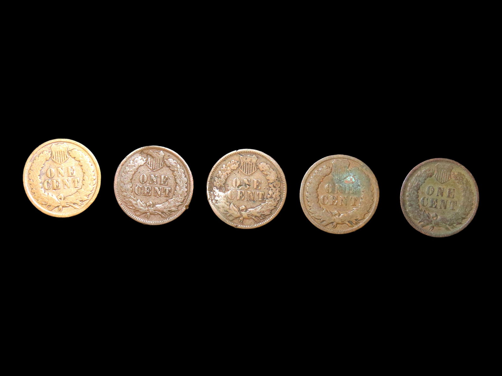 LOT OF 5 DIFFERENT DATE INDIAN HEAD CENTS FROM 1800'S & 1900'S, ALL IN GOOD-FINE CONDITION WITH NICE (1 of 2)