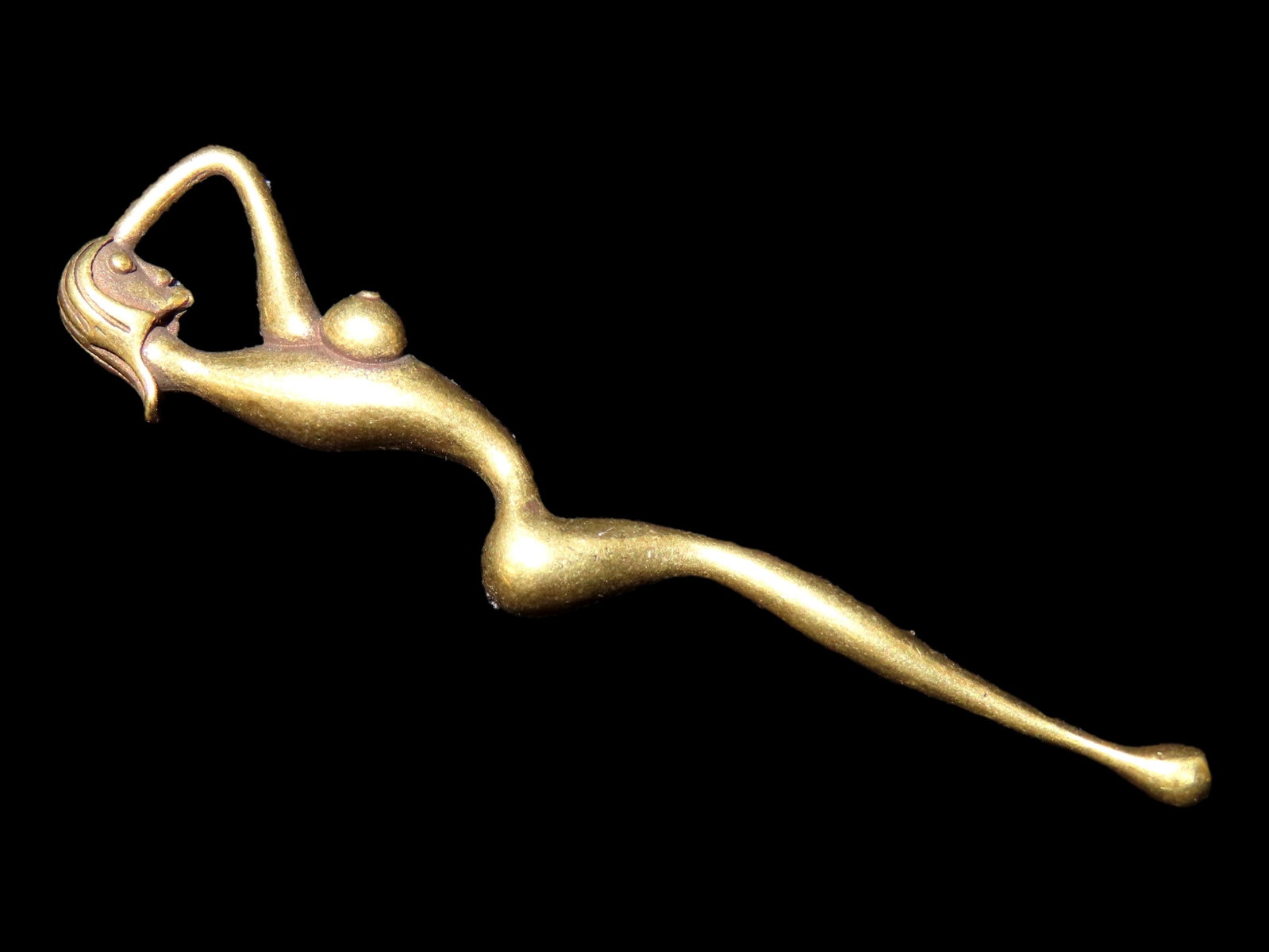 VINTAGE BRASS SNUFF SPOON, NUDE FEMALE FIGURE: VINTAGE BRASS SNUFF SPOON, NUDE FEMALE FIGURE