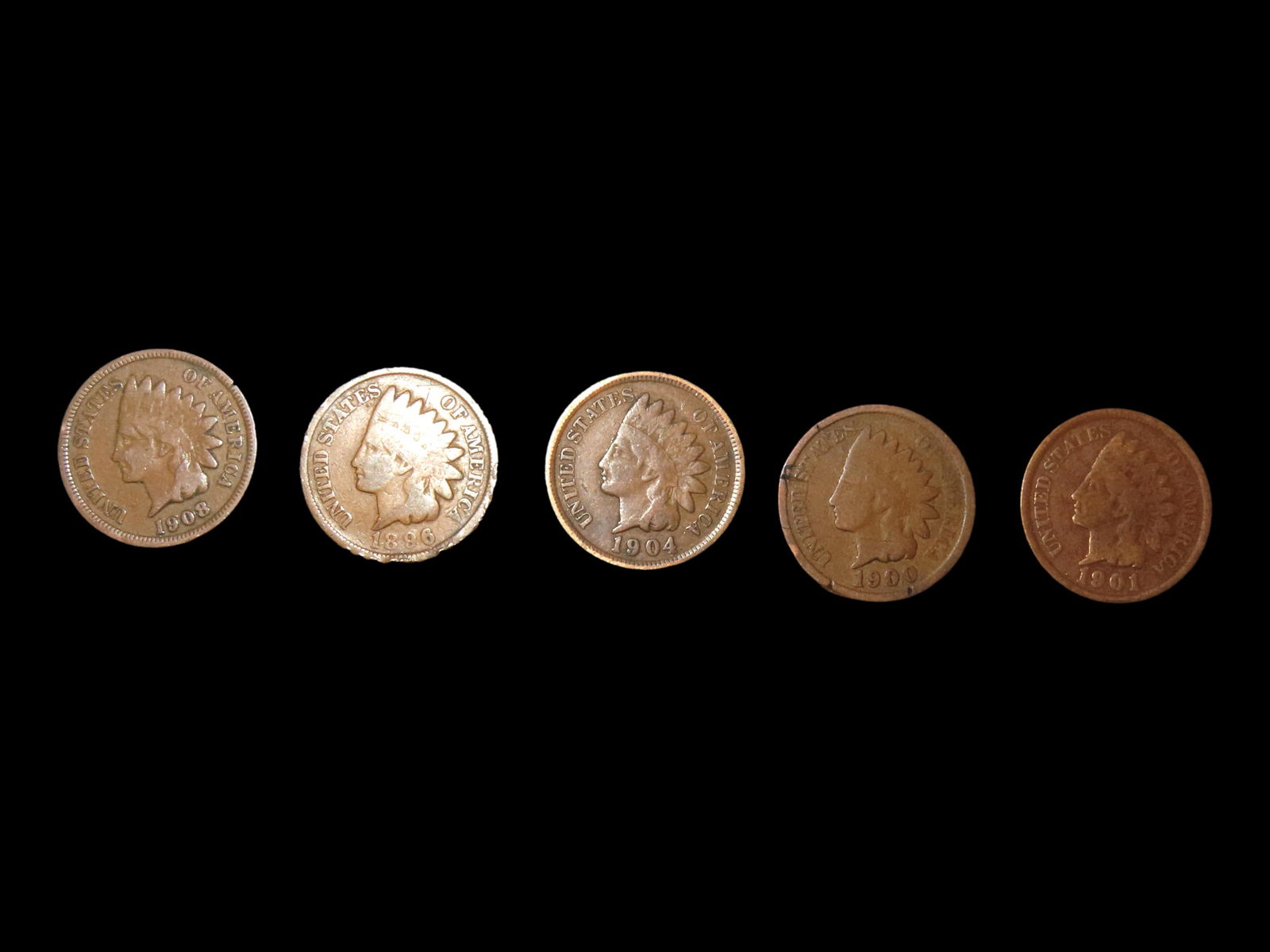 LOT OF 5 DIFFERENT DATE INDIAN HEAD CENTS FROM 1800'S & 1900'S, ALL IN GOOD-FINE CONDITION WITH NICE (1 of 2)