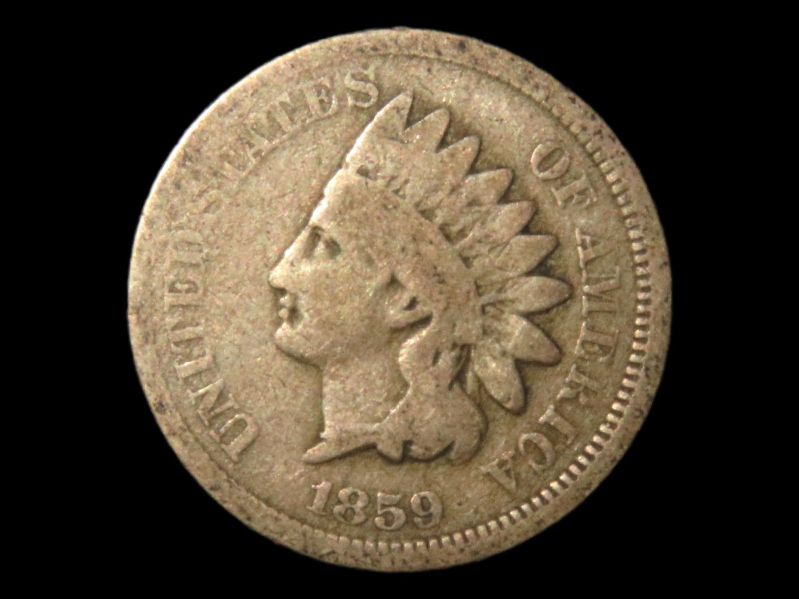 1859 CIVIL WAR ERA INDIAN HEAD CENT, EARLY US COIN, 1ST YEAR, ONLY YEAR WITH THIS OBVERSE, (1 of 3)