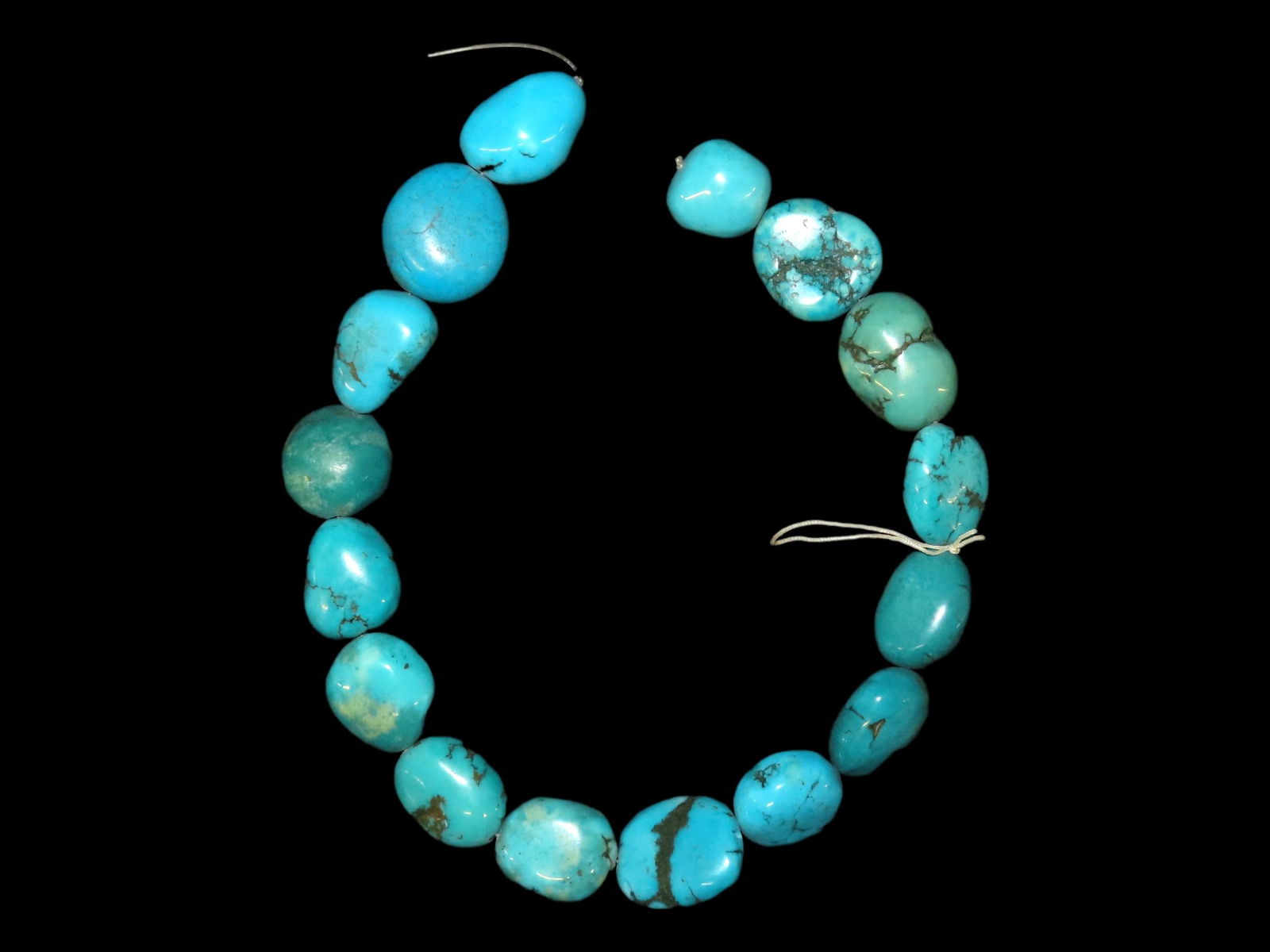 16" DRILLED TURQUOISE NUGGET BEAD NECKLACE, GREAT COLOR (1 of 2)