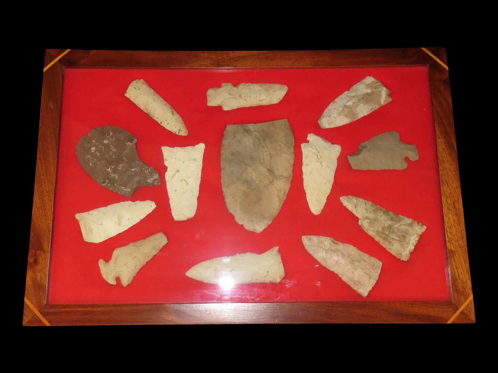 12 x 18 Oak Frame containing quality heartbreakers including a large paleo knife (1 of 6)