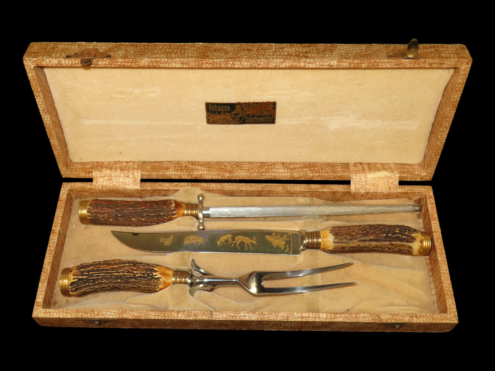 Vintage Bone/Antler Handle Knife Set with Box, Robertson Continental Germany (1 of 3)
