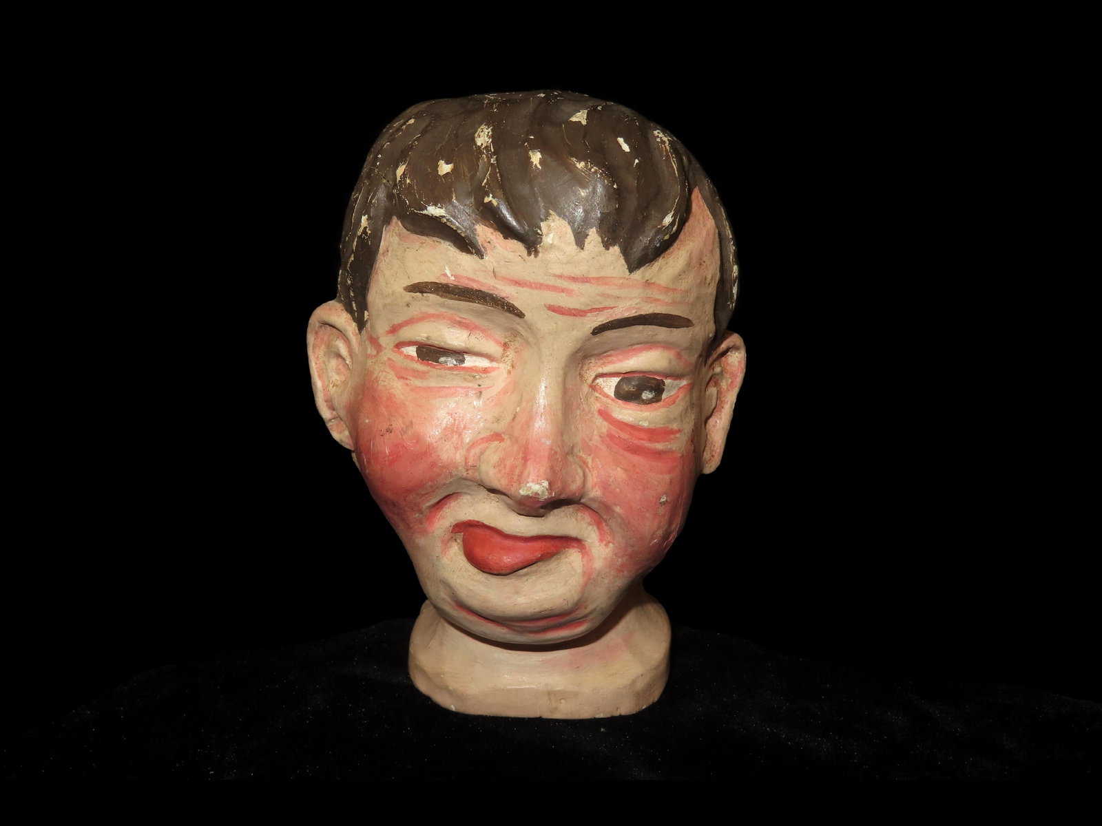 5 3/4" Tall Antique Eclectic Wooden Painted Head: 5 3/4" Tall Antique Eclectic Wooden Painted Head