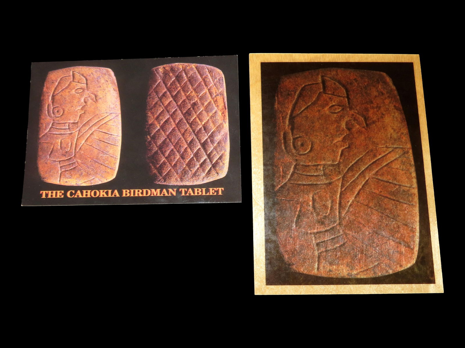 Collection of 2 Cahokia Post Cards, One of them made of Wood: Collection of 2 Cahokia Post Cards, One of them made of Wood