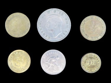 Lot of 6 Coins United Kingdom 2 shillings (florin) 1937-1948, Germany 10 pfenning 1950-2001,