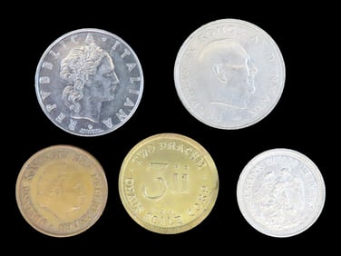 Lot of 5 Coins, Colombia 2 1/2 centavos, 2 1/2 centavos 1881/silver/1881, Netherlands 5 cents