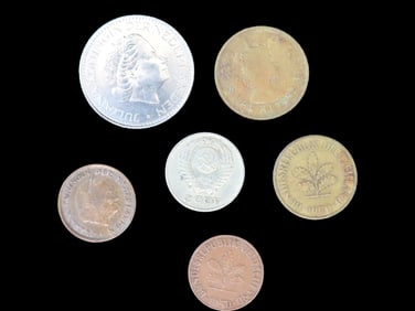Lot of 6 Coins United Kingdom 2 shillings (florin) 1937-1948, Germany 10 pfenning 1950-2001,