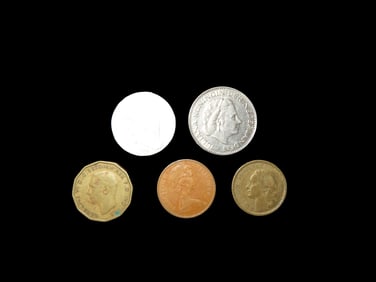 Lot of 5 Coins, Netherlands 1 gulden 1967-1980, Italy 10 lire 1951-2001, France 10 francs 1950-1958,