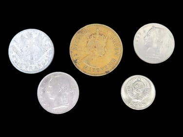 Lot of 5 Coins, Jamaica 1 penny 1964-1967, Belgium 1 franc, Legend in French- BELGIQUE 1950-1988,