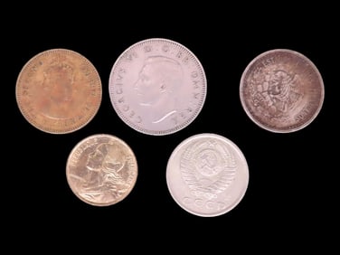 Lot of 5 Coins, USSR 15 kopeks 1961-1991, France 5 centimes 1966-2001, Hong Kong 10 cents 1955-1980,