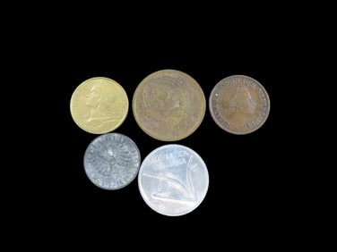 Lot of 6 Coins, Italy 10 lire 1951-2001, Austria 5 groschen 1948-1994, France 10 centimes 1962-2001,