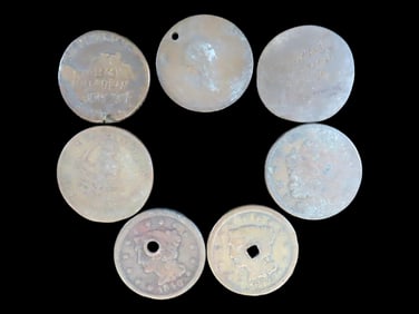 lot of 8 Coins, France 5 centimes 1796-1800, USA 1 cent 1816-1839, USA 1 cent, Liberty Head Cent