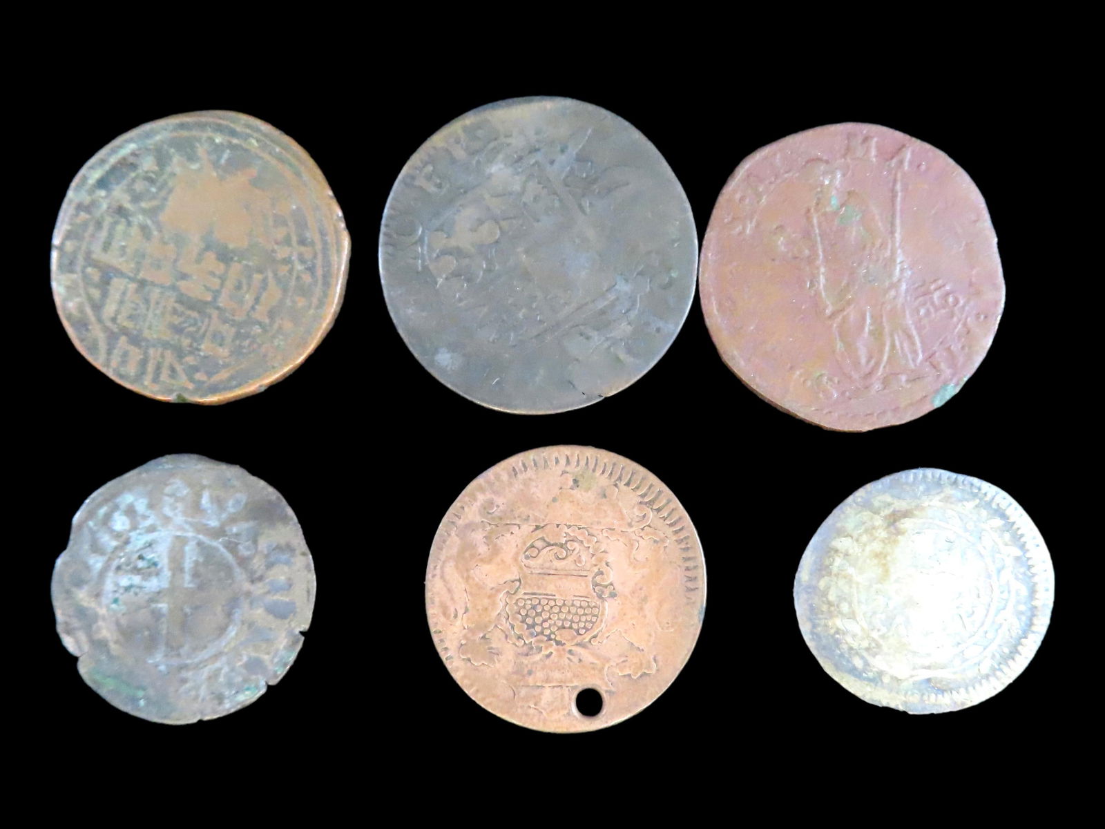 Lot of 6 Coins,Russian Empire 1 polushka 1700-1703, Nepal 1 paisa 1892-1907, England 1 farthing (1 of 2)