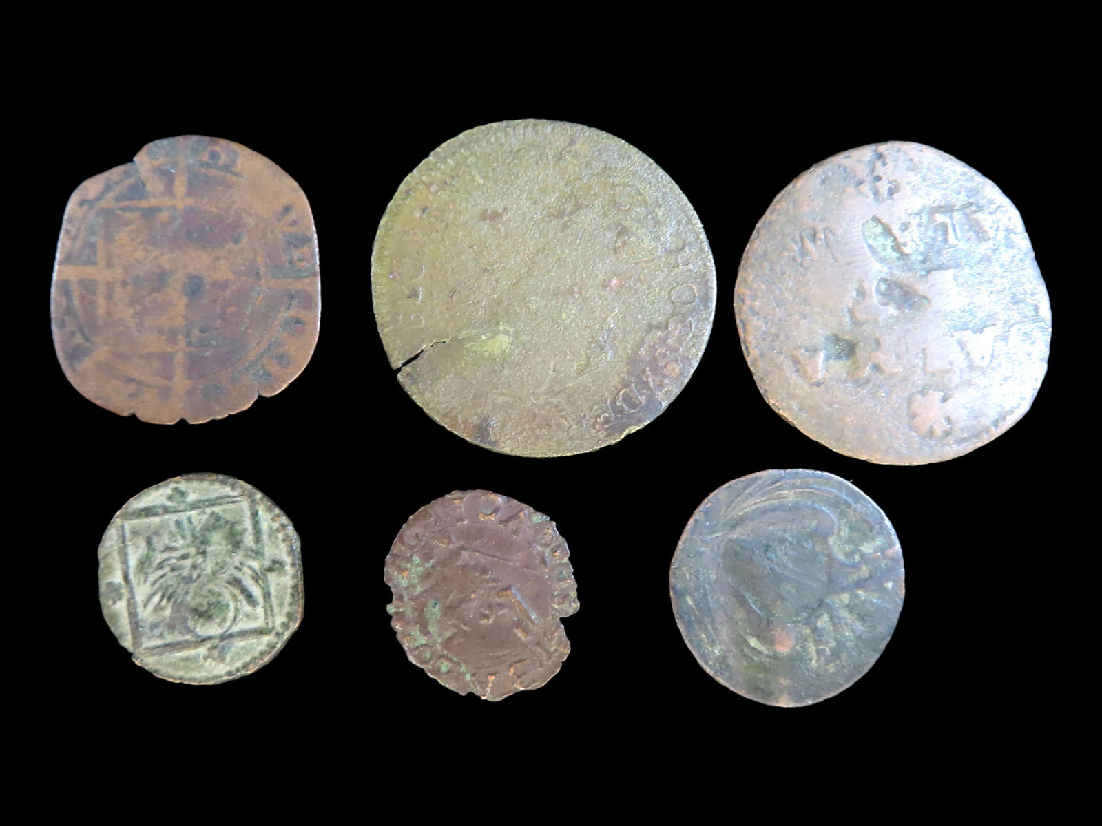 Lot of 6 Coins, Sicily 2 grani 1775-1785, Palatnate 2 kreuzer 1743-1745, Austria 1/4 kreuzer: Lot of 6 Coins, Sicily 2 grani 1775-1785, Palatnate 2 kreuzer 1743-1745, Austria 1/4 kreuzer 1781-1790, Venice 1 bagattino 1628, Rostock 3 pfennig 1660-1710, England 1 shilling, Complex quartered shie