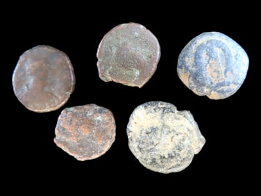 Lot of 5 Coins, Lithuania 1 denar 1492, Naples 2 cavalli 1622-1632, Mysore 1 kasu 1674-1706, USA 1/4
