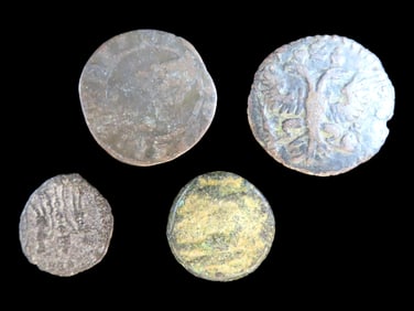 Lot of 4 Coins, Venice 12 bagattini 1655, Zurich 1 heller 1627, Russian Empire 1 polushka 1730-1754,