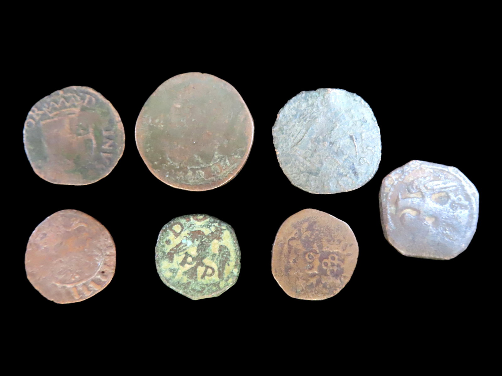 Lot of 7 Coins, Poland 1 solid 1660-1668, Sweden 1 fyrk 1578-1592, Mysore 12 1/2 cash 1799, Poland 1: Lot of 7 Coins, Poland 1 solid 1660-1668, Sweden 1 fyrk 1578-1592, Mysore 12 1/2 cash 1799, Poland 1 solid 1614-1617, USA 1 dime, Roosevelt Dime 1946-2024, Spain 8 maravedis, Irregular shape, hand sta