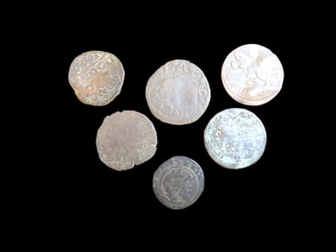 Lot of 6 Coins, China-Empire 10 cash 1905-1908, Bologna 1 quattrino 1775, Bologna 1 quattrino