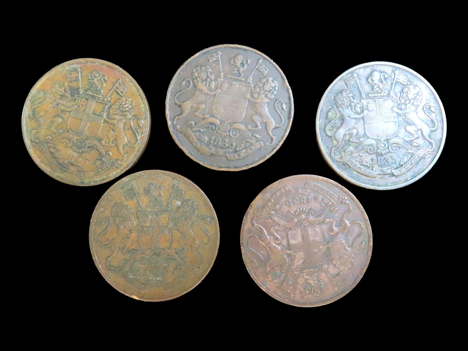 Lot of 5 Coins, India-British 1/4 anna 1835, India-British 1/4 anna 1835, India-British 1/4 anna (1 of 2)