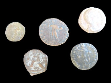 Lot of 5 Coins, France 1 Sol 1777-1791, English 1 Penny 1685-1688, Unitd Kingdom 1 Farthing 1741-175