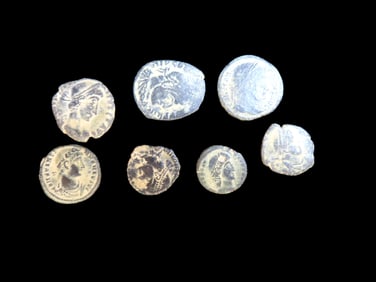 Lot of 7 Coins, Mysore 1 kasu 1674, Jammu and Kashmir 1 paisa 1861-1874, Naples 1 tornese 1788-1792,