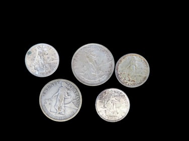 Lot of 5 Coins, Philippines 10 centavos 1937-1945, Philippines 10 centavos 1937-1945, Philippines 10